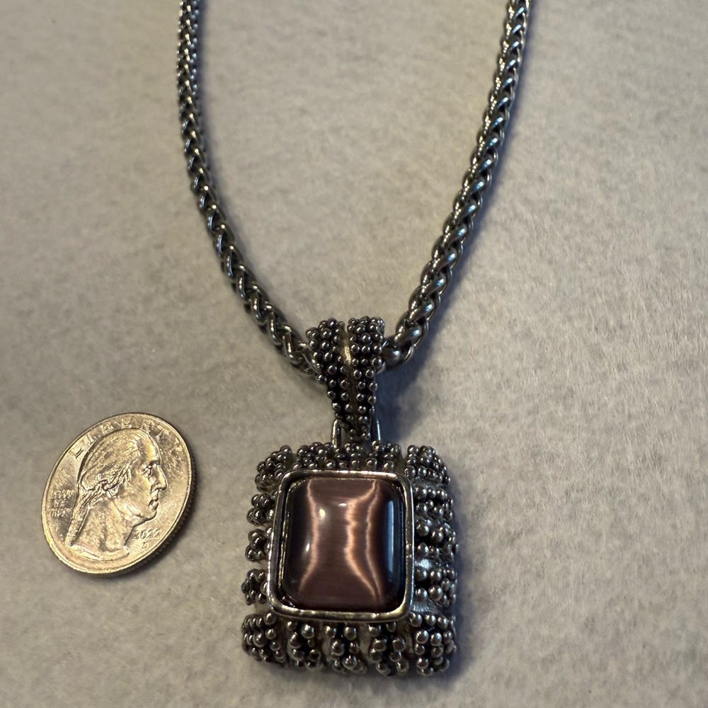 Elegant Silver/Gunmetal and Purple Pendant Necklace